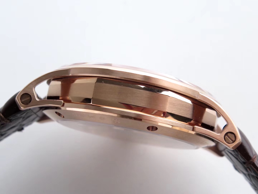AUDEMARS PIGUET Jules Audemars Watch 18K Rose Gold Case, Brown Alligator Strap, White Dial, Date Display