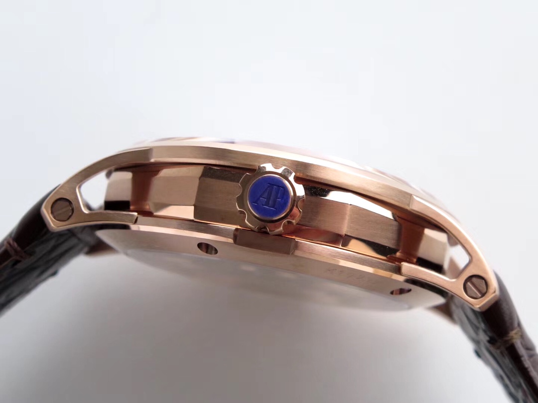 AUDEMARS PIGUET Jules Audemars Watch 18K Rose Gold Case, Brown Alligator Strap, White Dial, Date Display