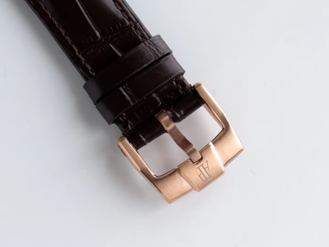 AUDEMARS PIGUET Jules Audemars Watch 18K Rose Gold Case, Brown Alligator Strap, White Dial, Date Display