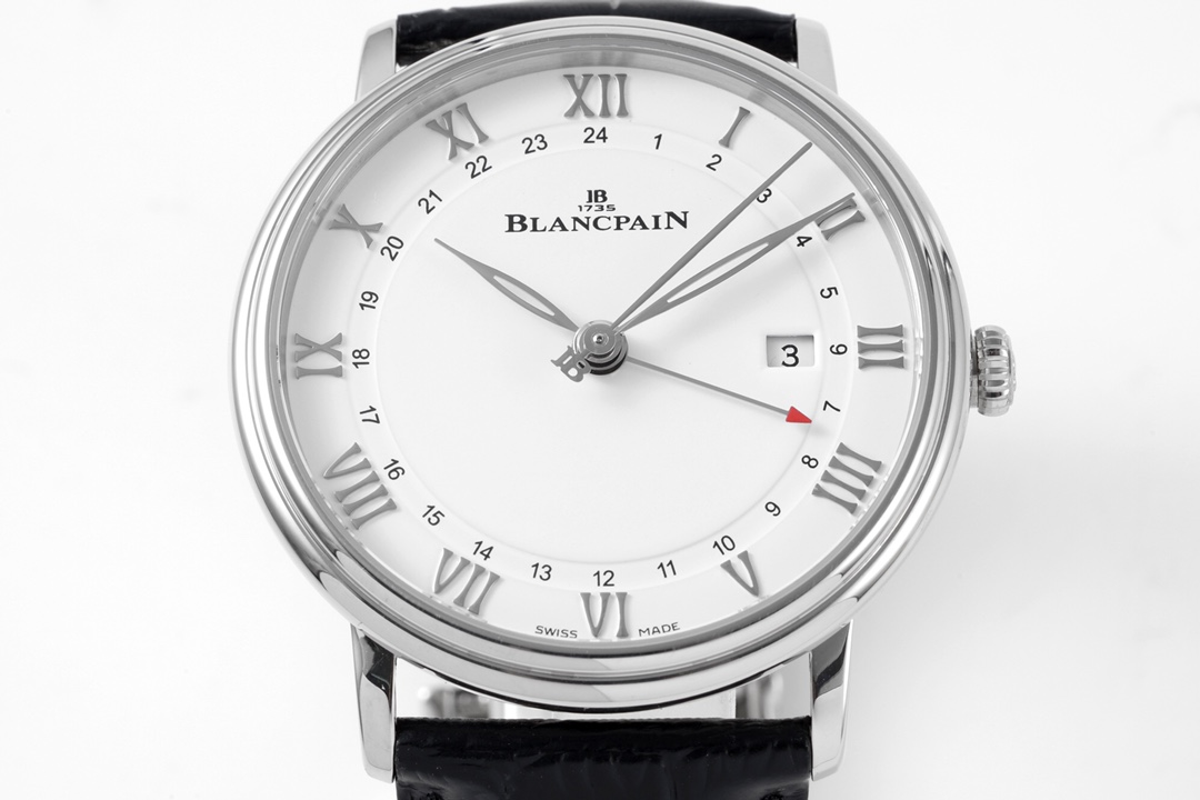 Blancpain Villeret GMT Date Men’s Watch (Ref. 6662-1127-55B) – 40.5mm Stainless Steel, White Dial, Alligator Strap