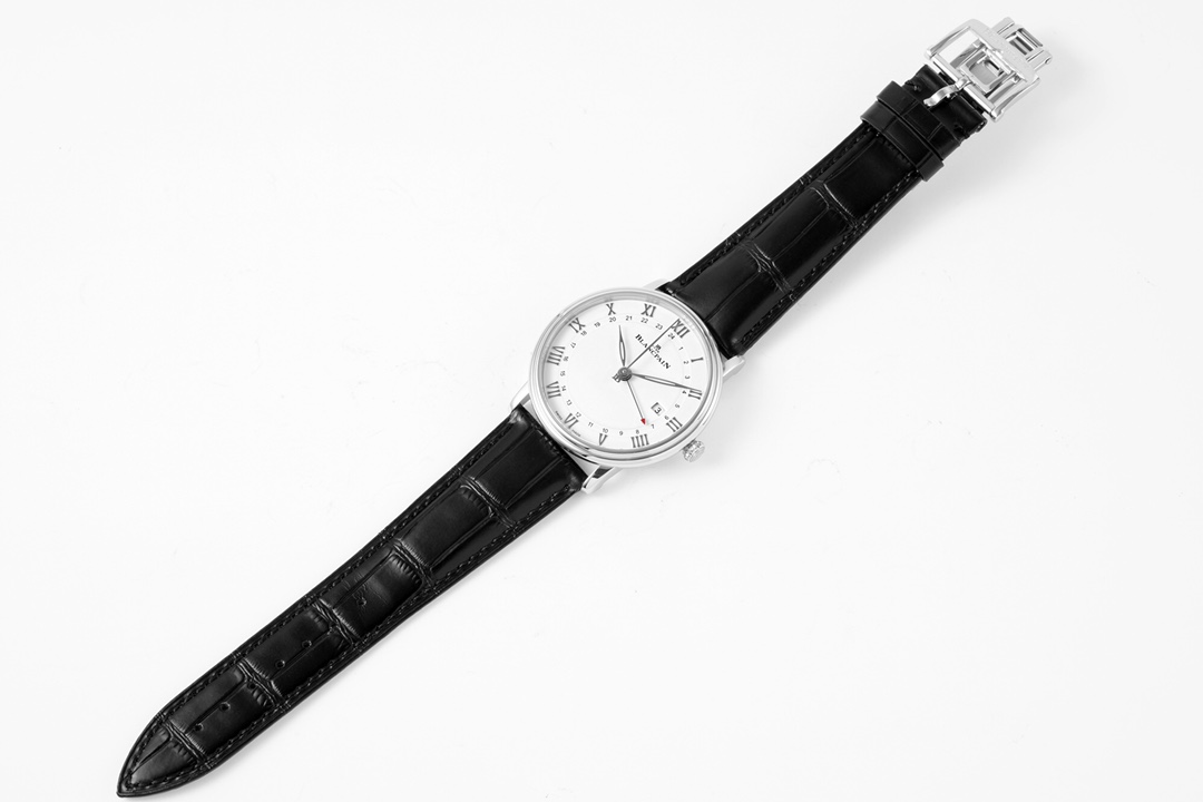 Blancpain Villeret GMT Date Men’s Watch (Ref. 6662-1127-55B) – 40.5mm Stainless Steel, White Dial, Alligator Strap
