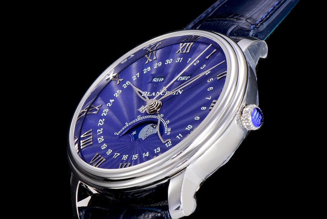  对应中文（若需双语展示）： 宝珀 Villeret 40 毫米精钢腕表 全历月相 蓝色表盘（型号 6654-1127-55B） 这个版本聚焦高搜索权重信息，适配亚马逊的搜索算法逻辑。要不