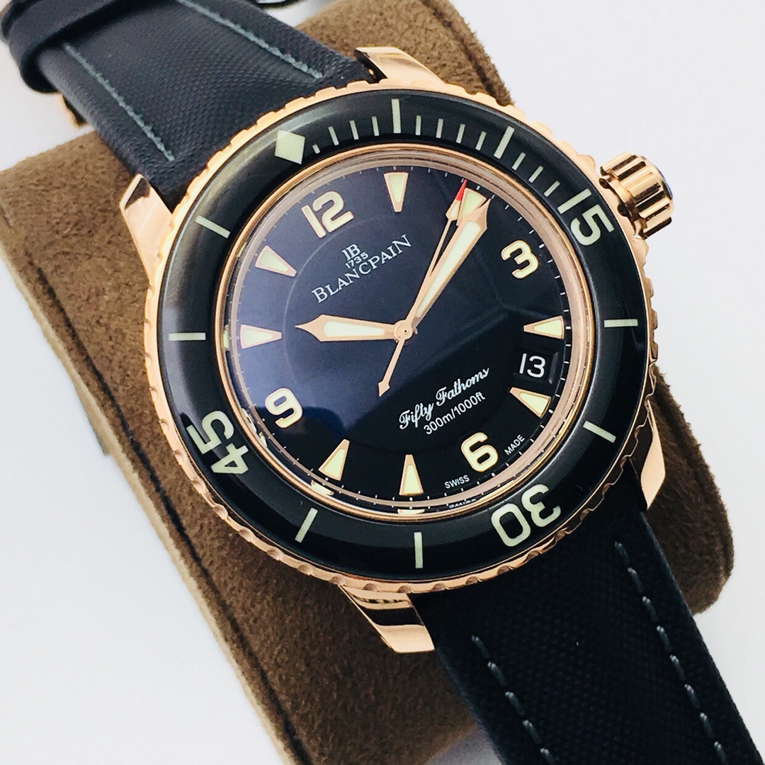 Blancpain Fifty Fathoms 45mm 18K Rose Gold Dive Watch (Ref. 5015-3630-52) – Black Dial, Black Strap
