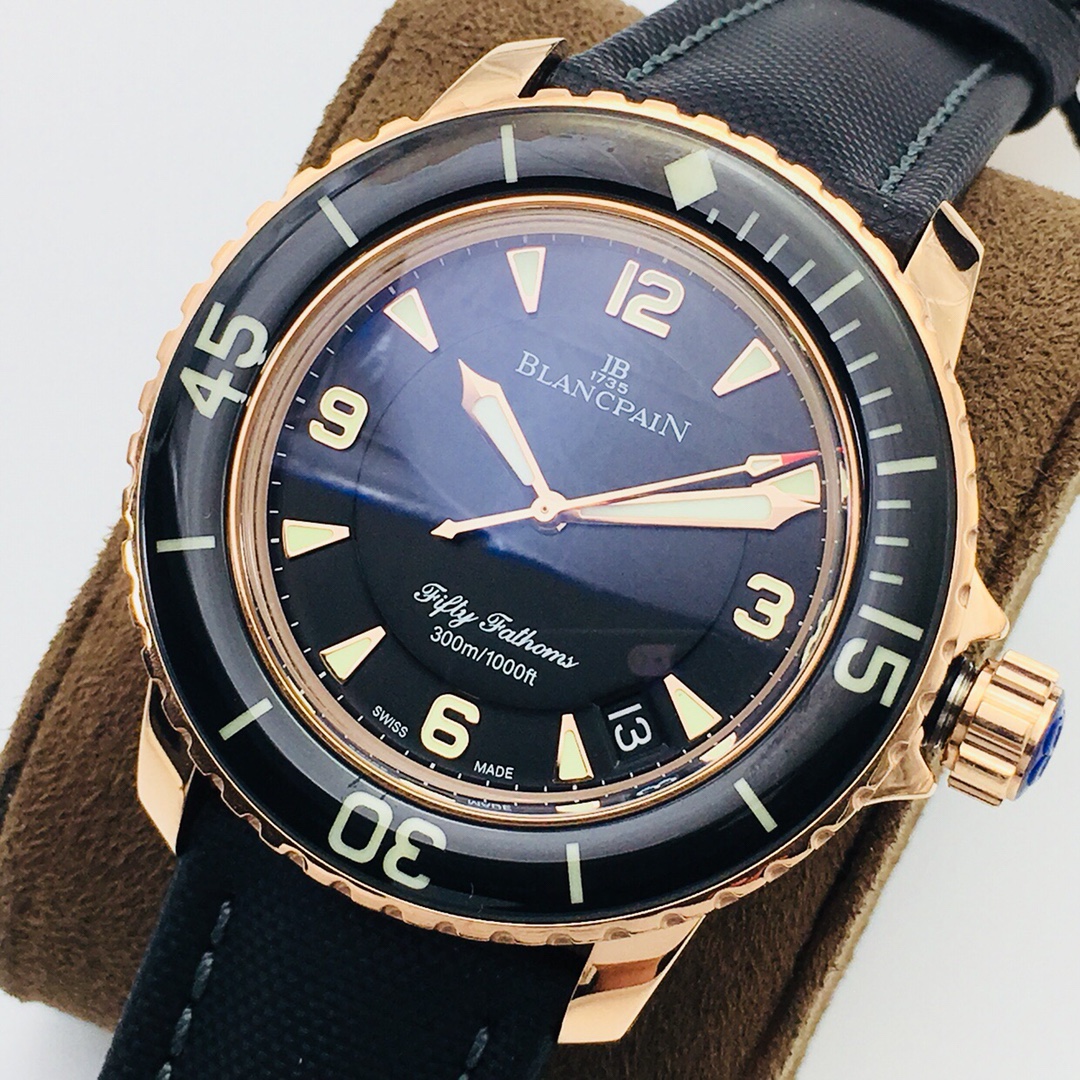 Blancpain Fifty Fathoms 45mm 18K Rose Gold Dive Watch (Ref. 5015-3630-52) – Black Dial, Black Strap