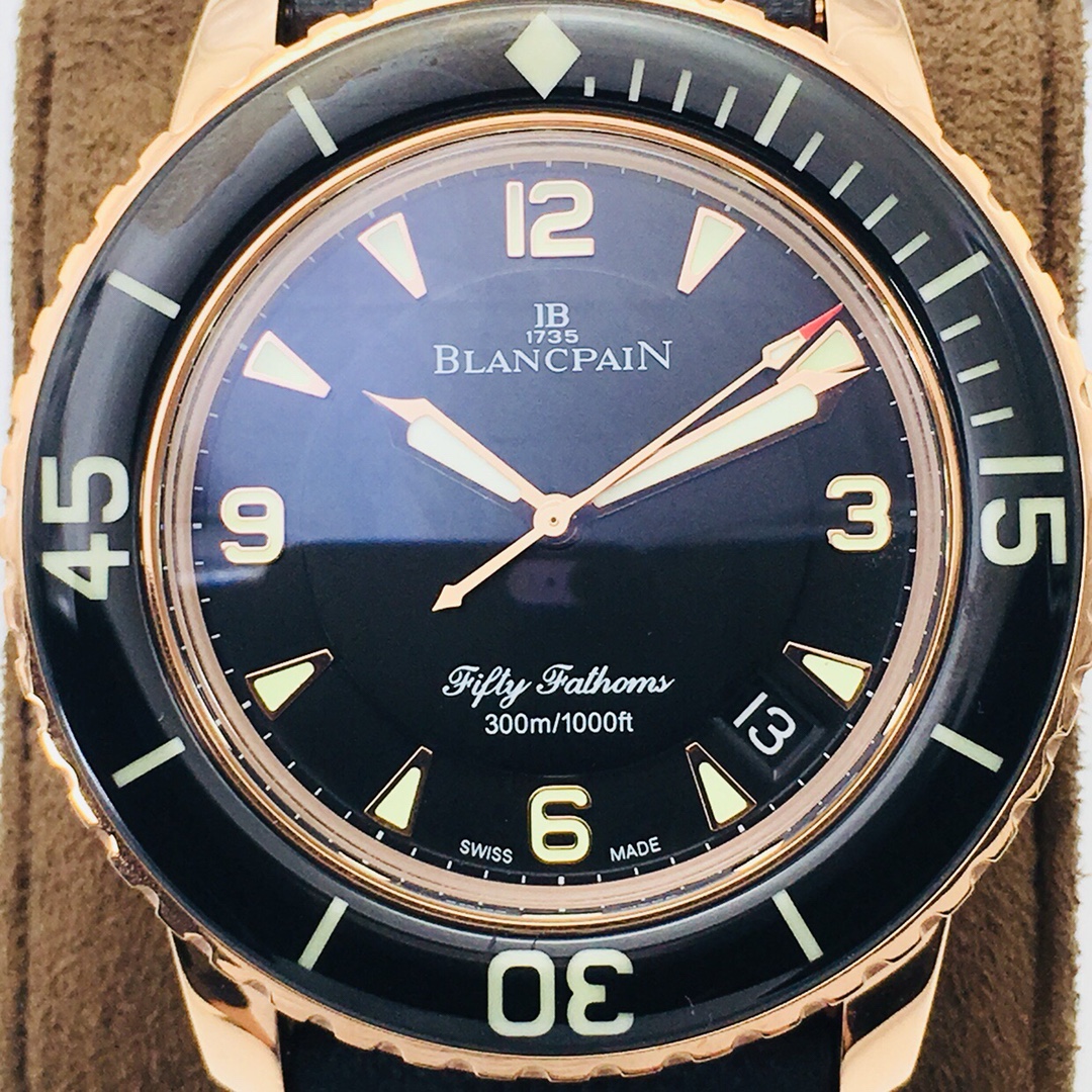 Blancpain Fifty Fathoms 45mm 18K Rose Gold Dive Watch (Ref. 5015-3630-52) – Black Dial, Black Strap
