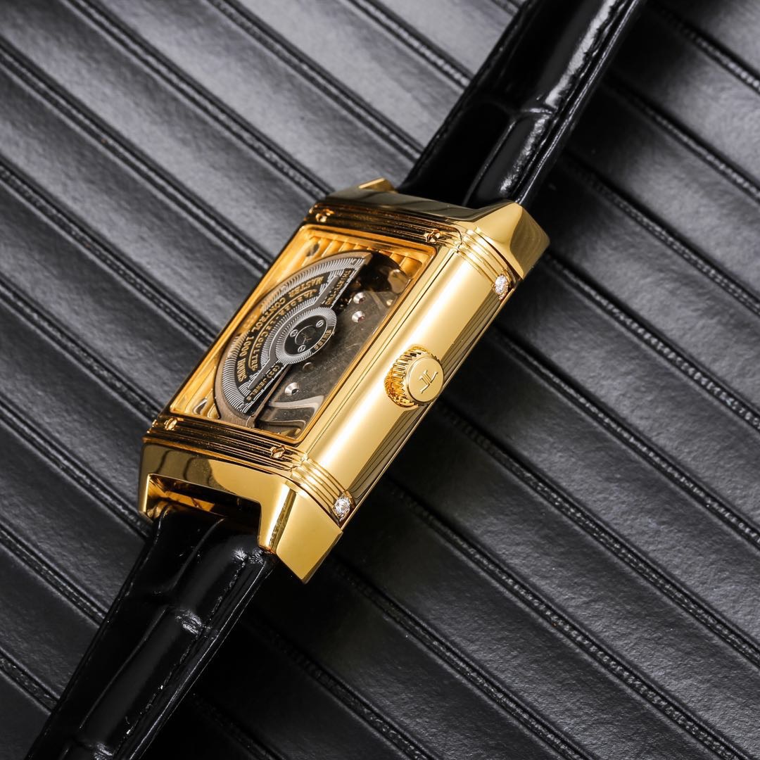 Jaeger-LeCoultre Reverso Watch - 48.5x24mm Stainless Steel Case with Diamond Bezel, Green Dial, Black Leather Strap, Swiss Made