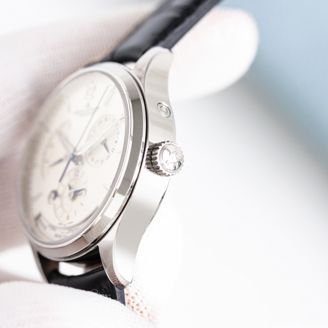 Jaeger-LeCoultre World Time Automatic Watch - Stainless Steel Case, White Dial, Black Leather Strap, Swiss Made 39mm