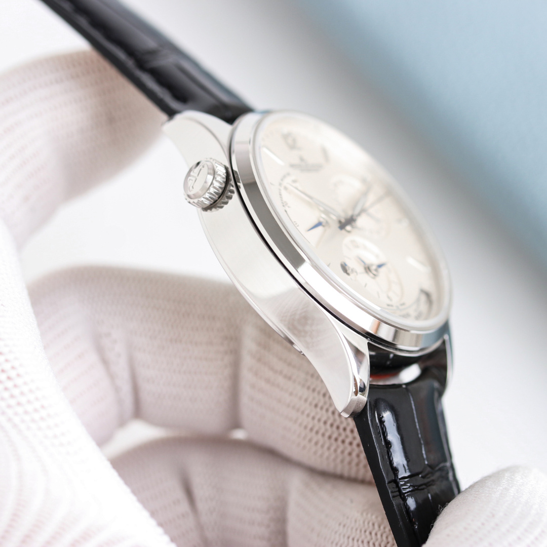 Jaeger-LeCoultre World Time Automatic Watch - Stainless Steel Case, White Dial, Black Leather Strap, Swiss Made 39mm