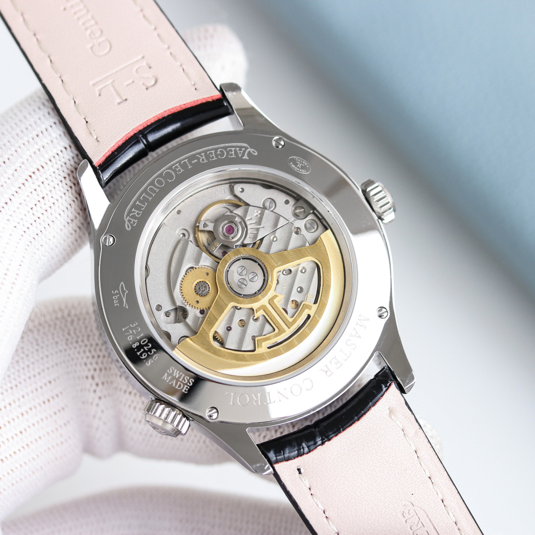 Jaeger-LeCoultre World Time Automatic Watch - Stainless Steel Case, White Dial, Black Leather Strap, Swiss Made 39mm