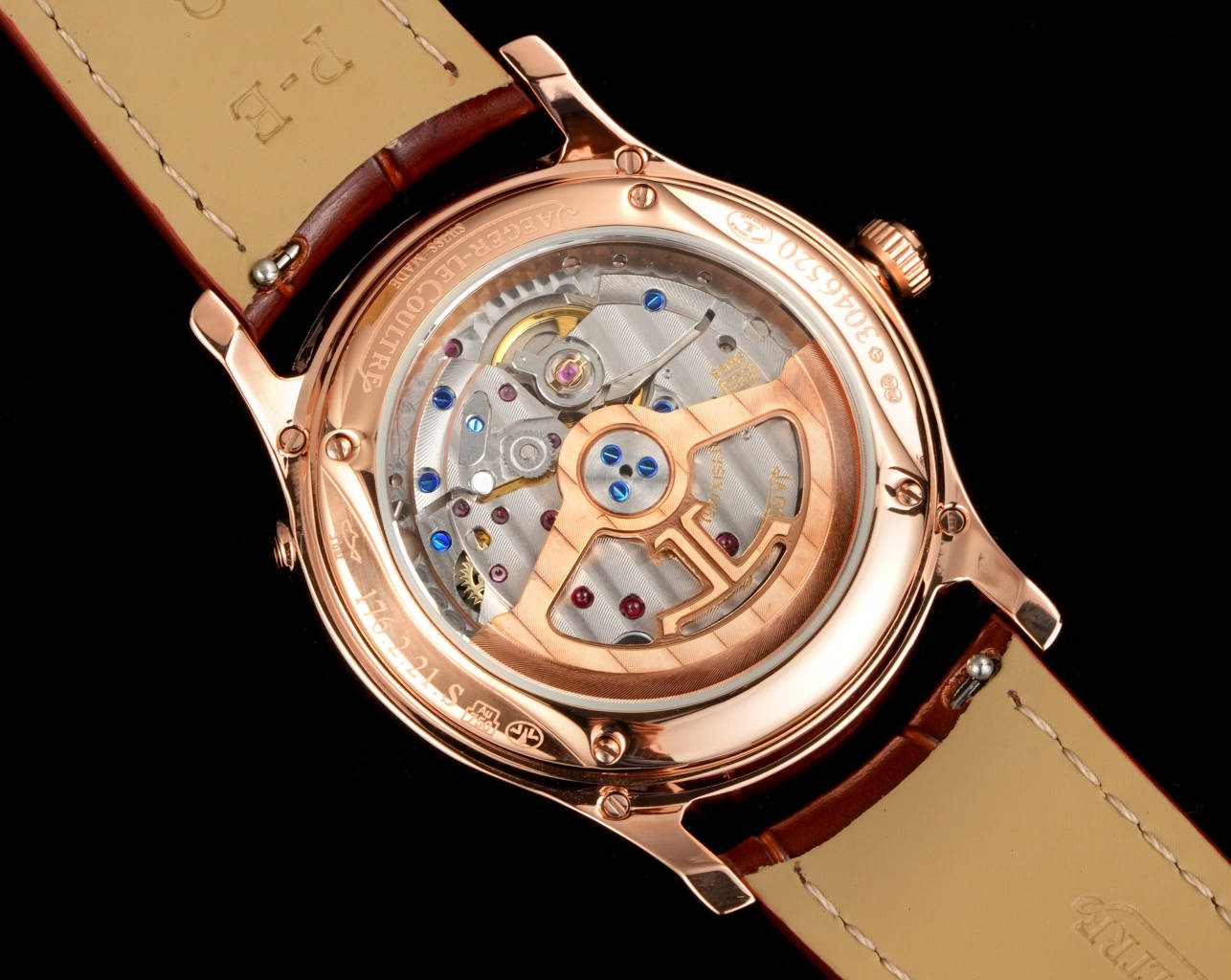 Jaeger-LeCoultre Perpetual Calendar Moon Phase Watch - Rose Gold Case, Ivory Dial, Brown Leather Strap, Swiss Made