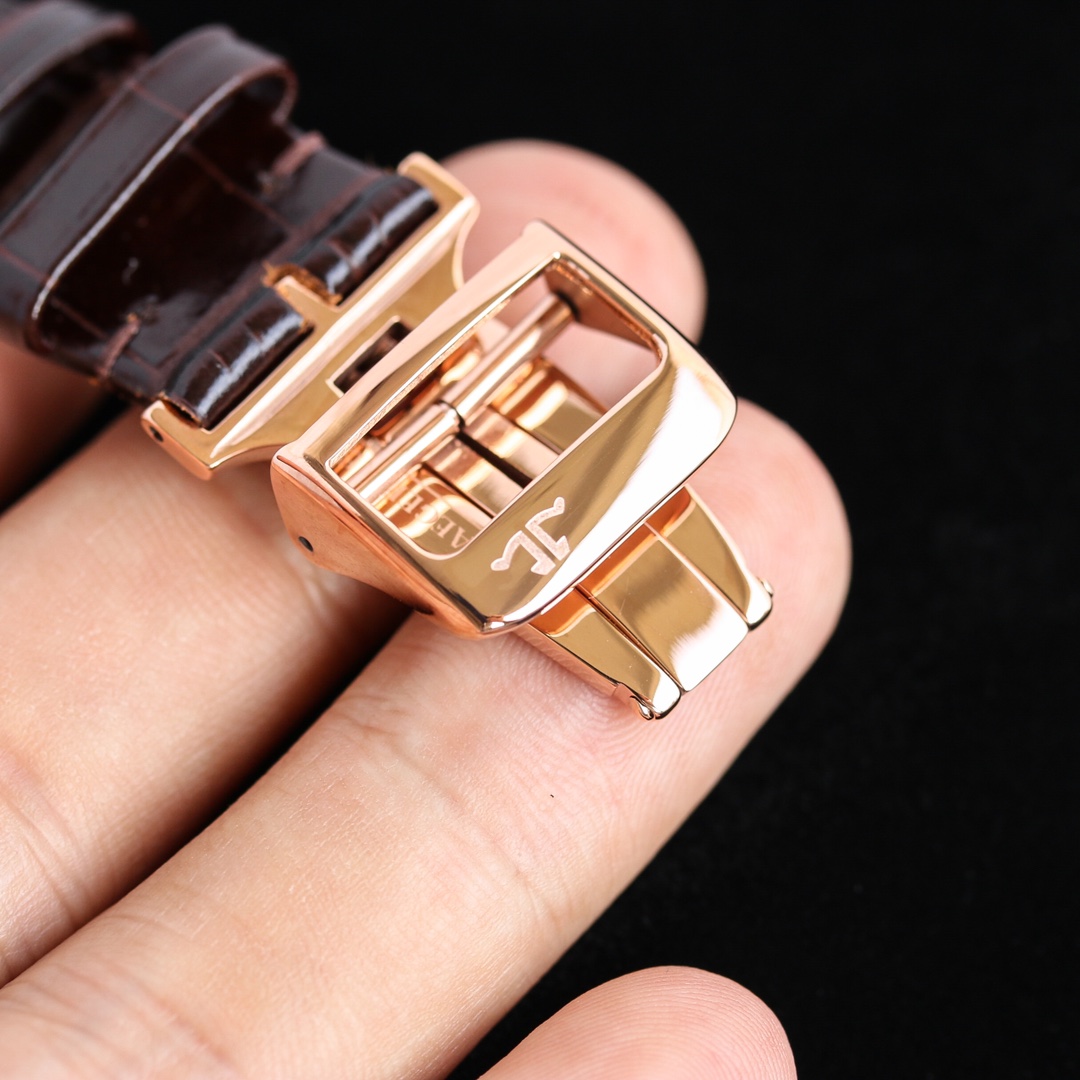 JAEGER-LECOULTRE Reverso Ladies Watch - 27mm 18K Rose Gold Case, Diamond Bezel, White Grid Dial, Brown Alligator Strap