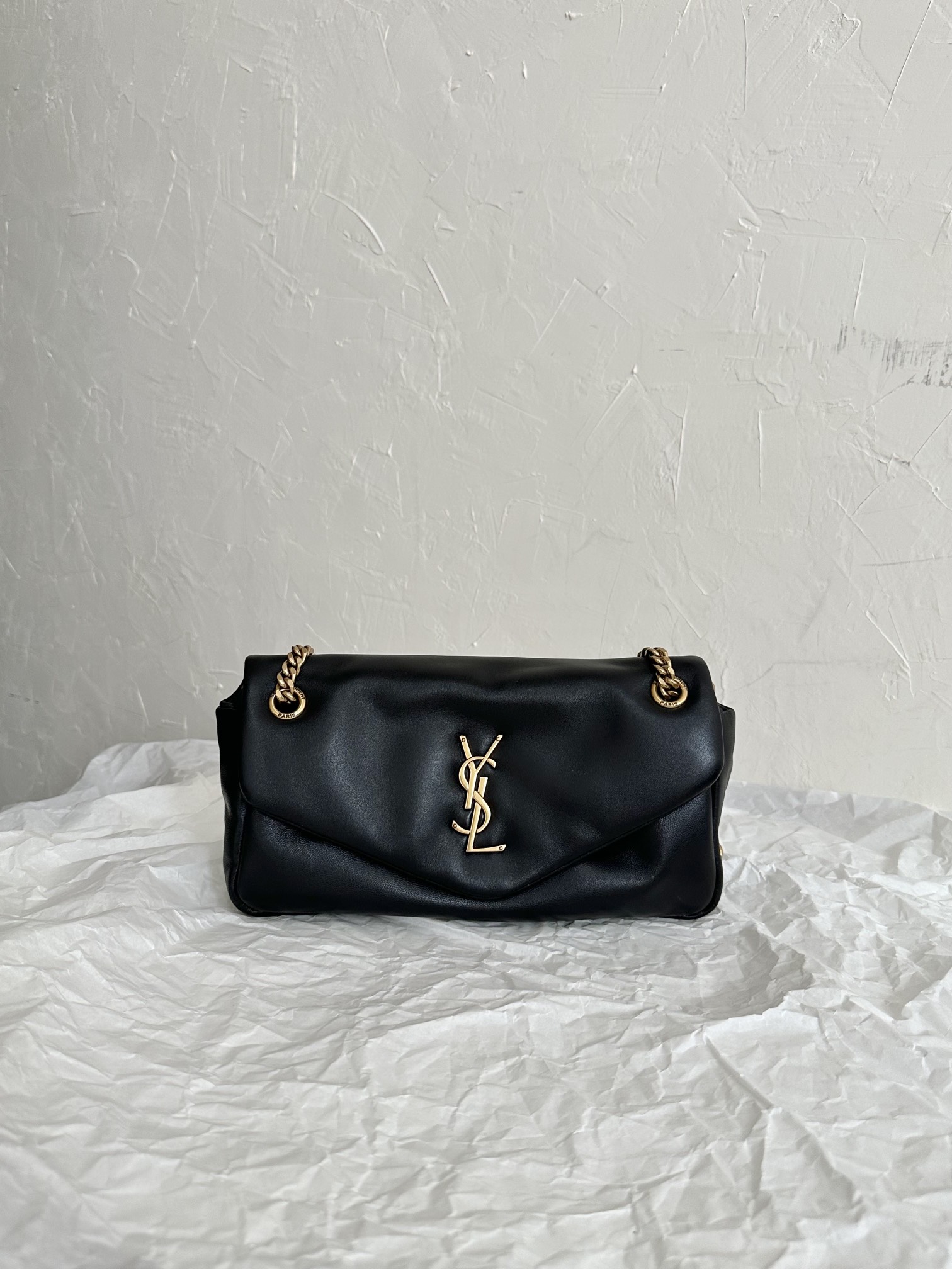 YSL Calypso Lambskin Chain Shoulder Bag/Underarm Bag Black Gold 734153m 26×14×7cm