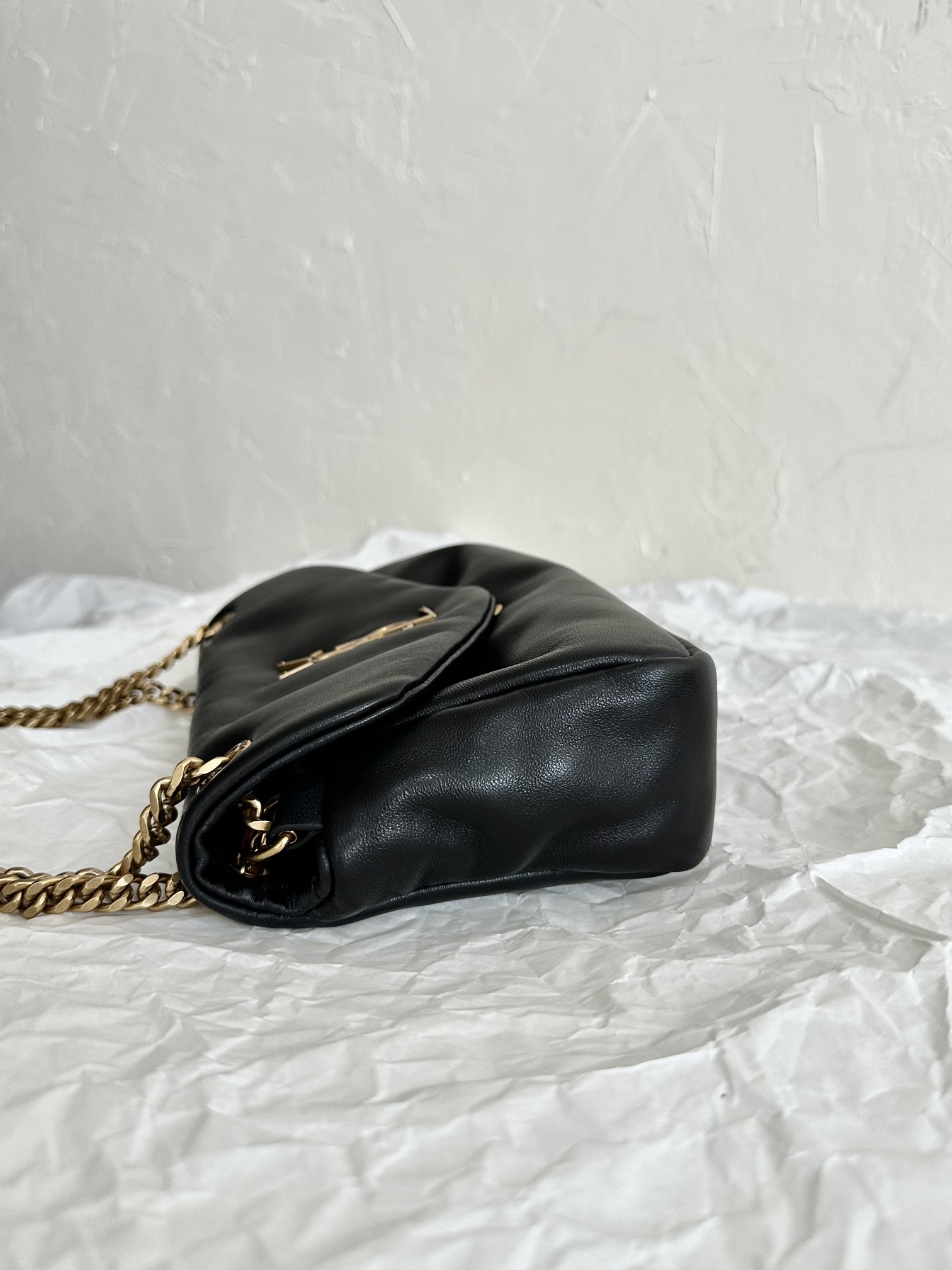 YSL Calypso Lambskin Chain Shoulder Bag/Underarm Bag Black Gold 734153m 26×14×7cm