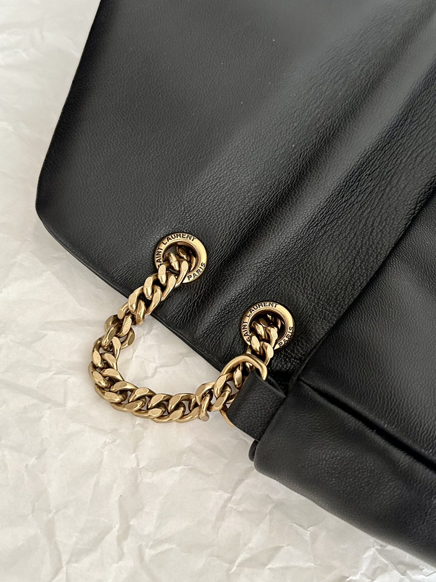 YSL Calypso Lambskin Chain Shoulder Bag/Underarm Bag Black Gold 734153m 26×14×7cm