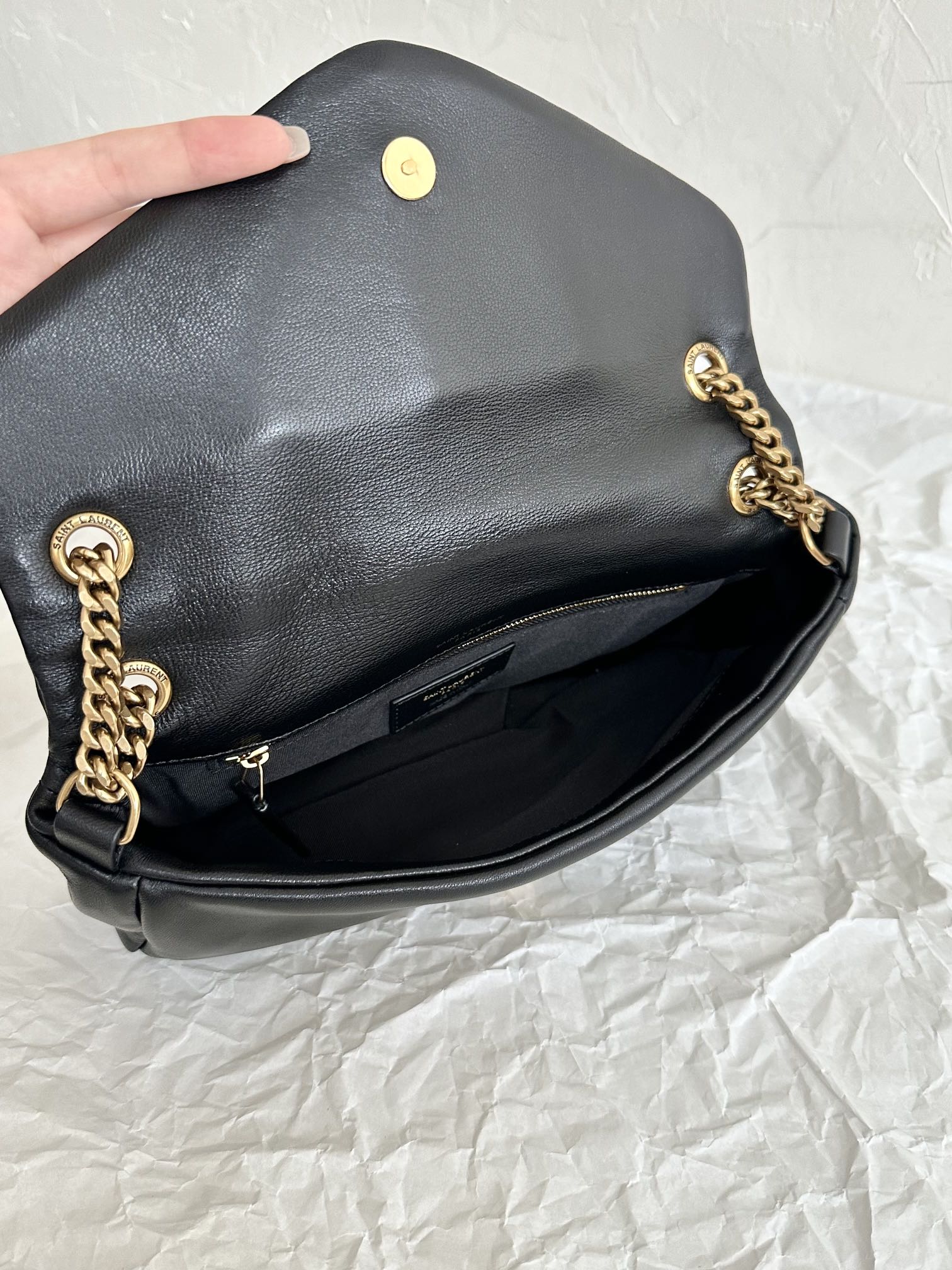 YSL Calypso Lambskin Chain Shoulder Bag/Underarm Bag Black Gold 734153m 26×14×7cm