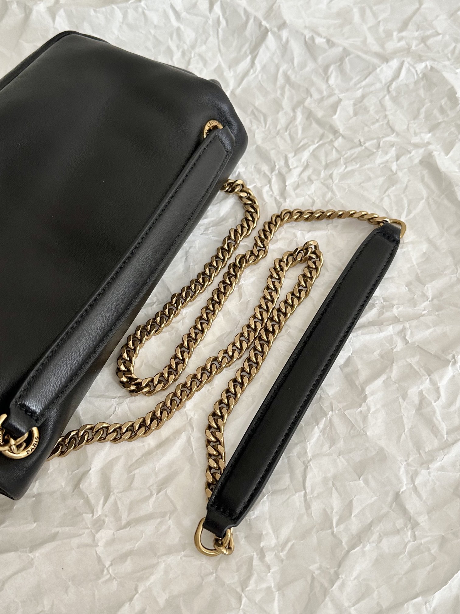 YSL Calypso Lambskin Chain Shoulder Bag/Underarm Bag Black Gold 734153m 26×14×7cm