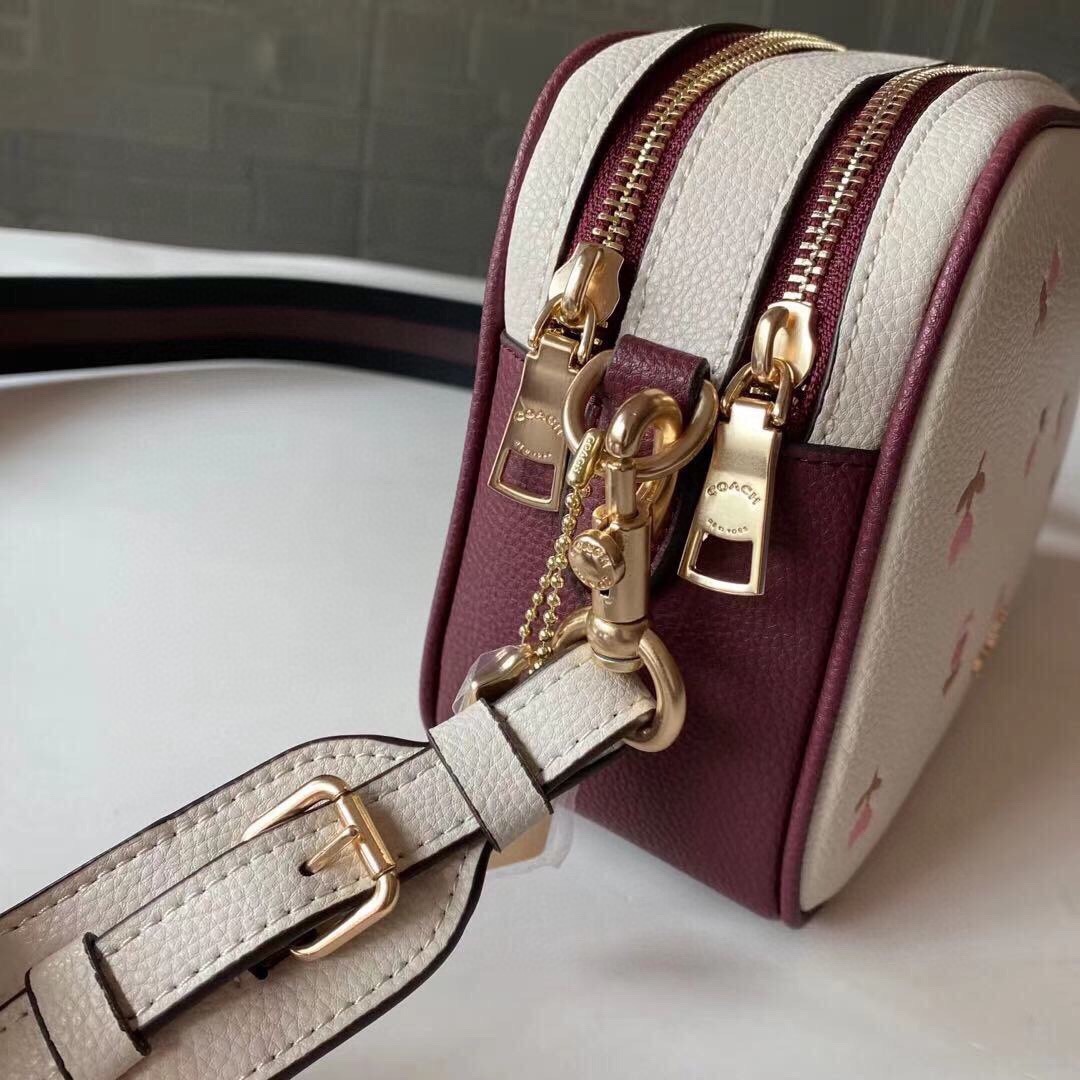 COACH New Valentine's Day Double-Zip Camera Bag 2835 Leather-Trimmed Version