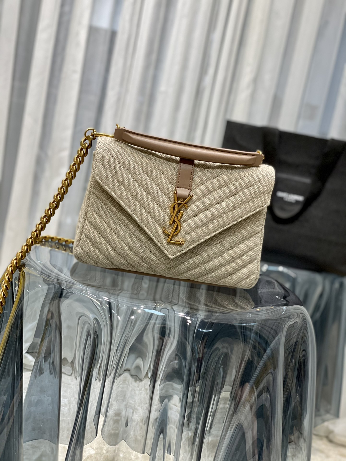 YSL#MONOCHROME COTTON-LINEN BLEND Model: 392737 Dimensions: 24x17x6cm