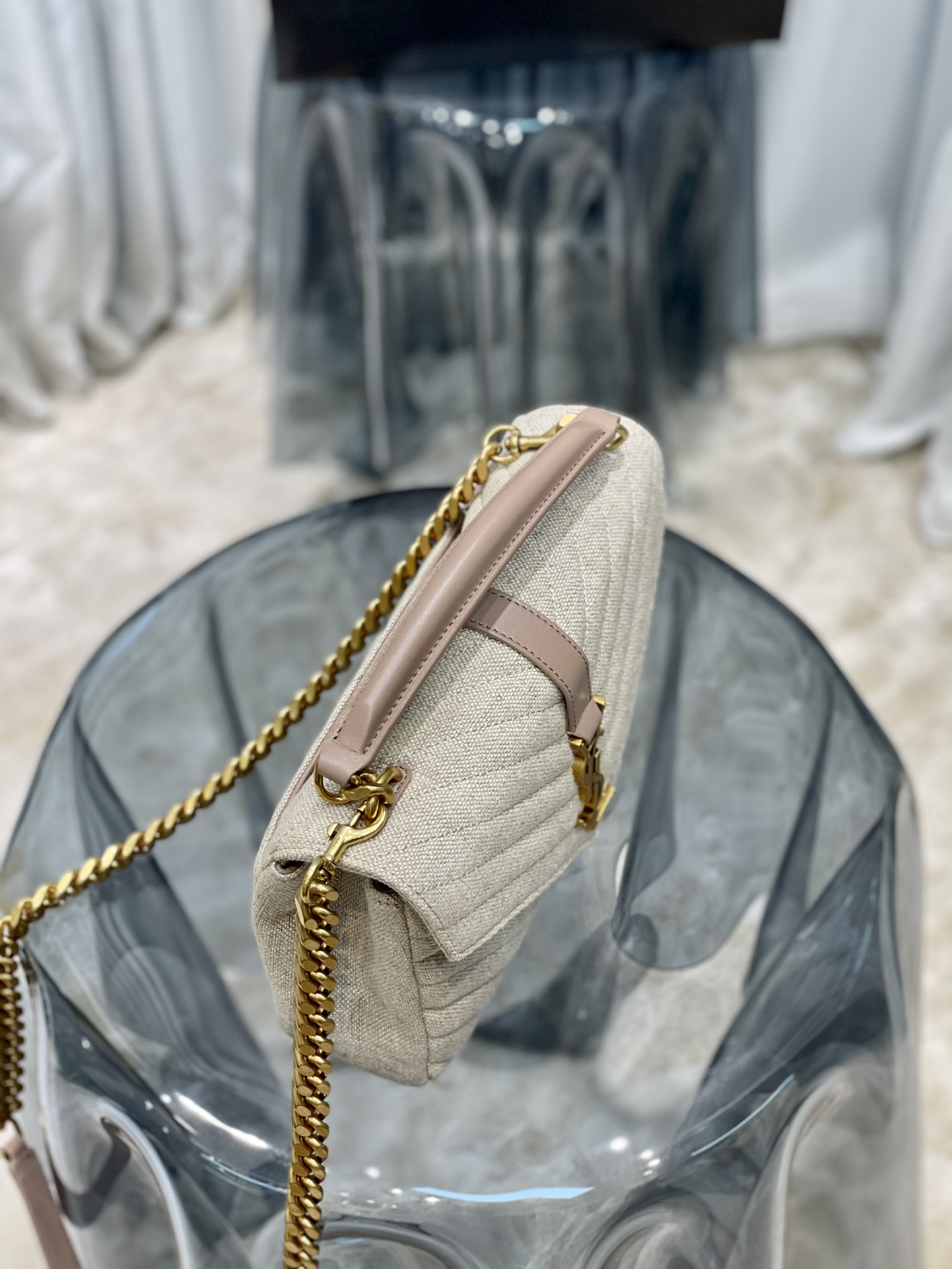 YSL#MONOCHROME COTTON-LINEN BLEND Model: 392737 Dimensions: 24x17x6cm