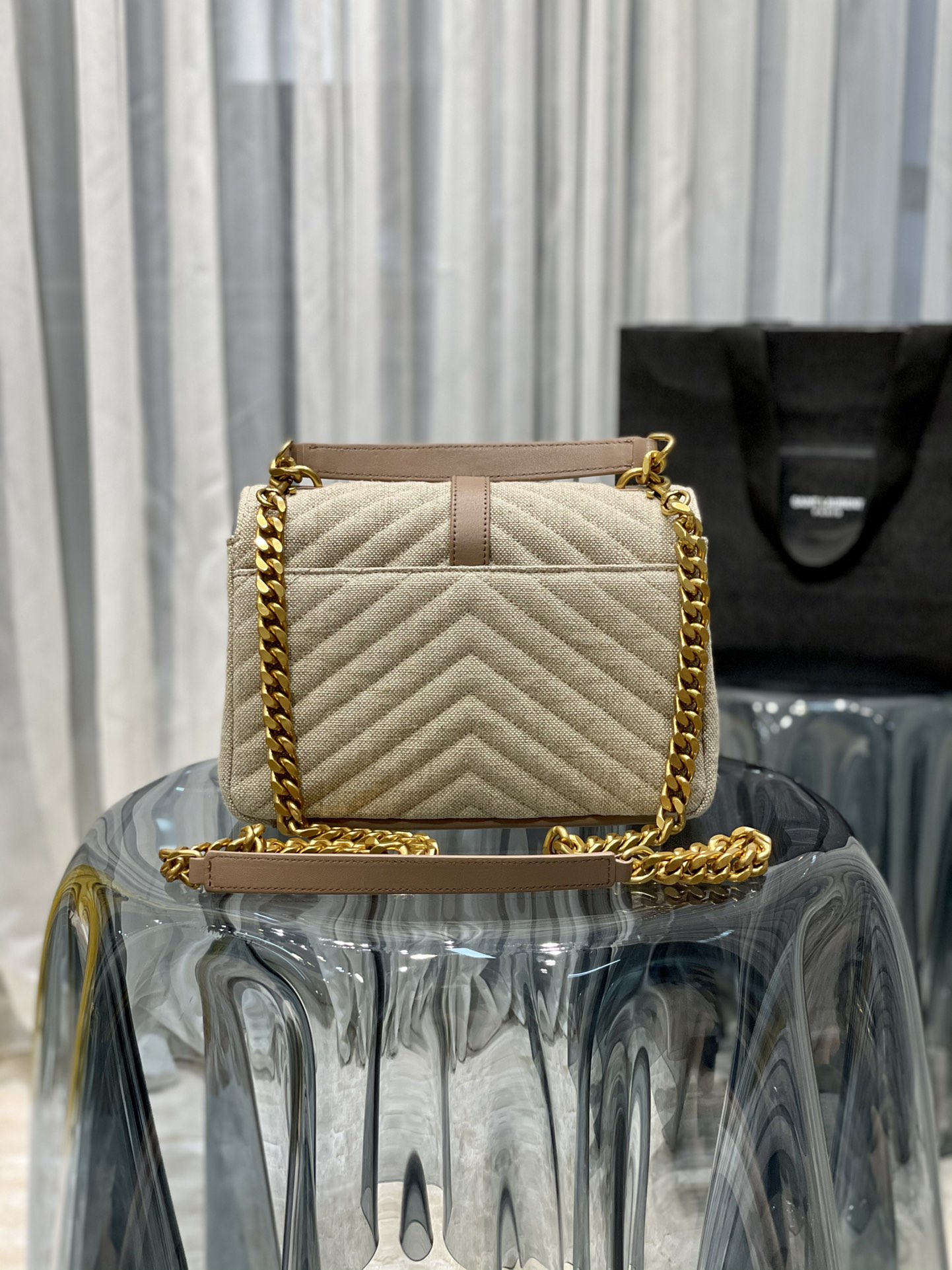 YSL#MONOCHROME COTTON-LINEN BLEND Model: 392737 Dimensions: 24x17x6cm