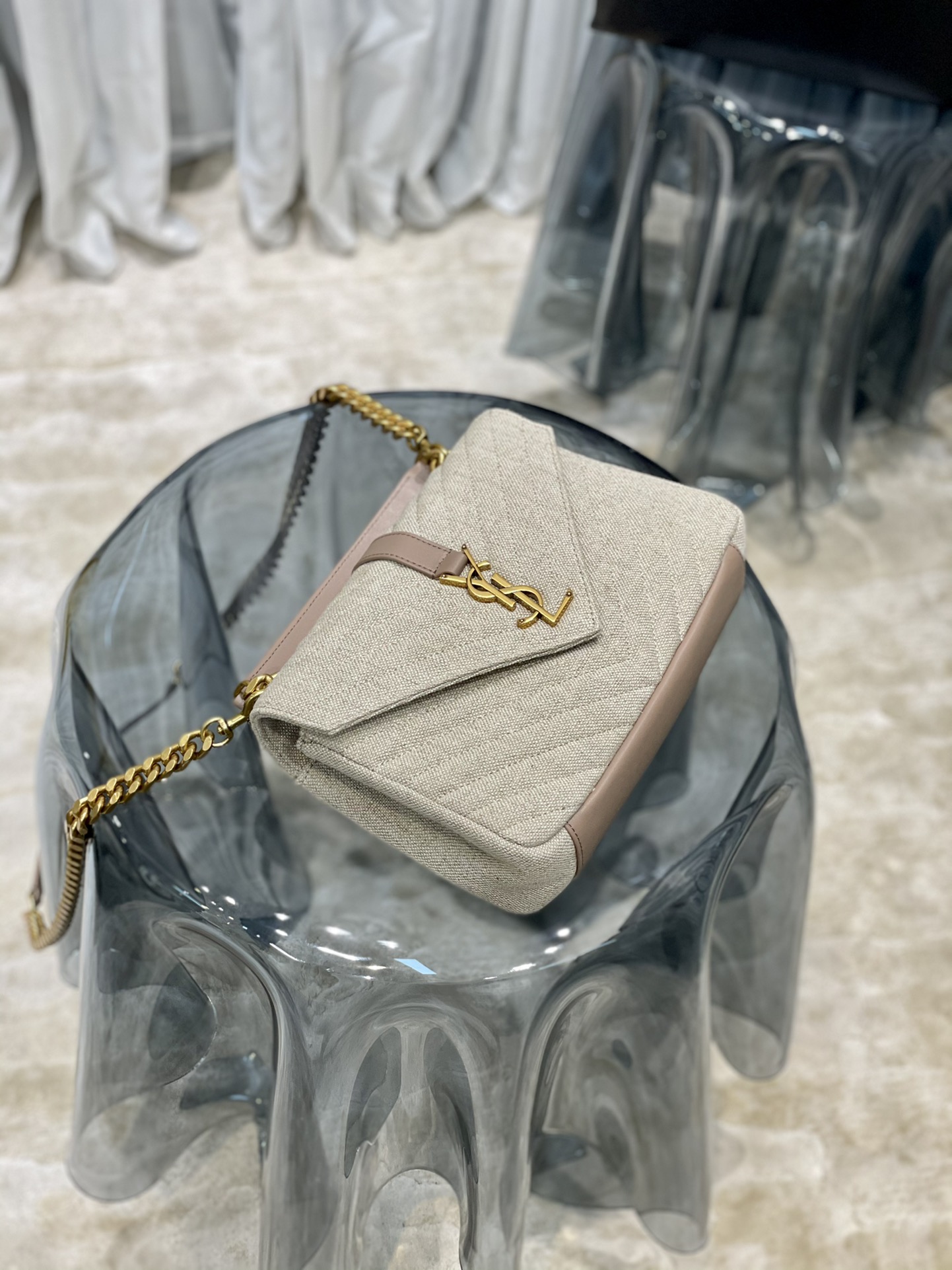 YSL#MONOCHROME COTTON-LINEN BLEND Model: 392737 Dimensions: 24x17x6cm