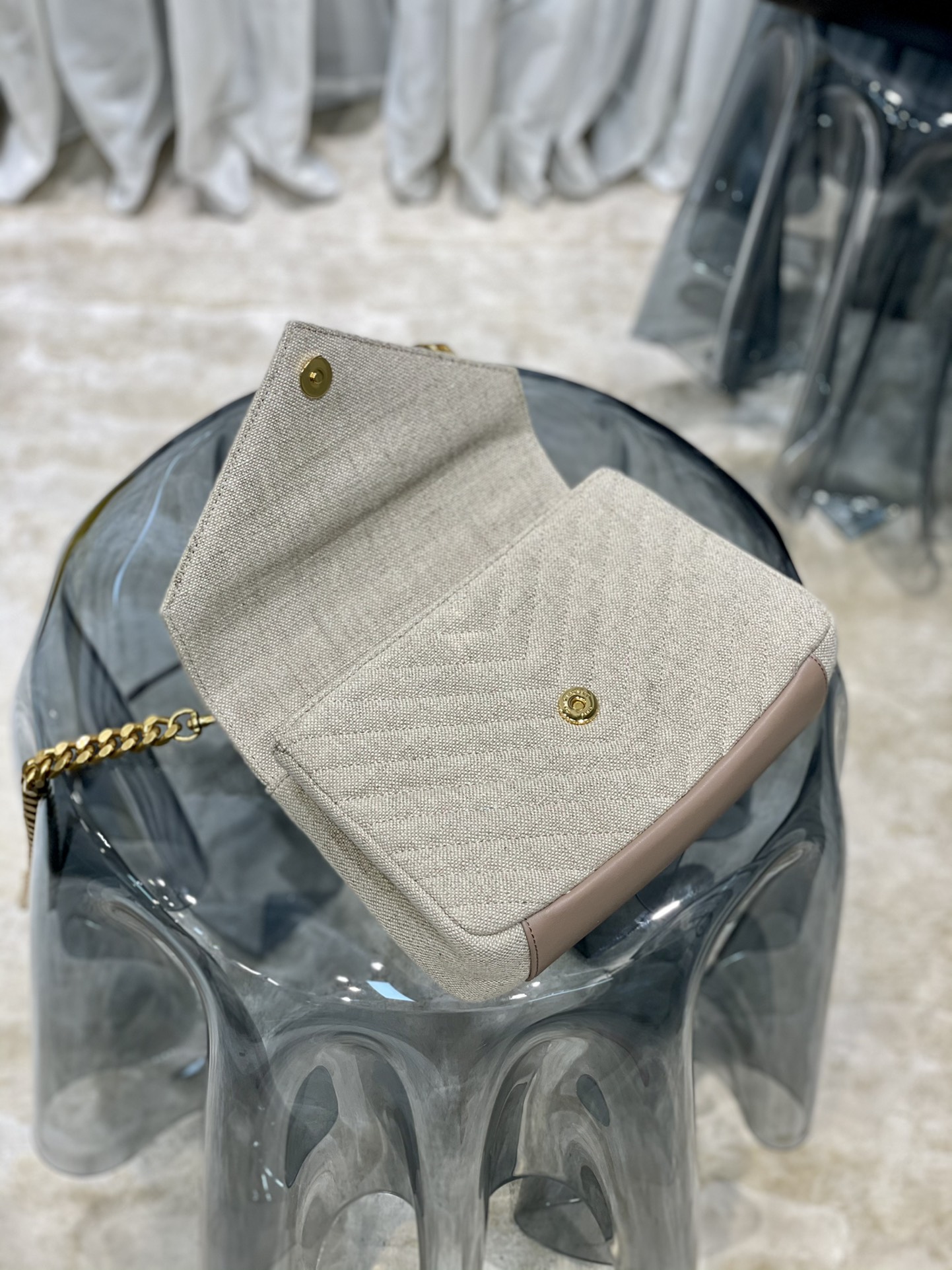 YSL#MONOCHROME COTTON-LINEN BLEND Model: 392737 Dimensions: 24x17x6cm