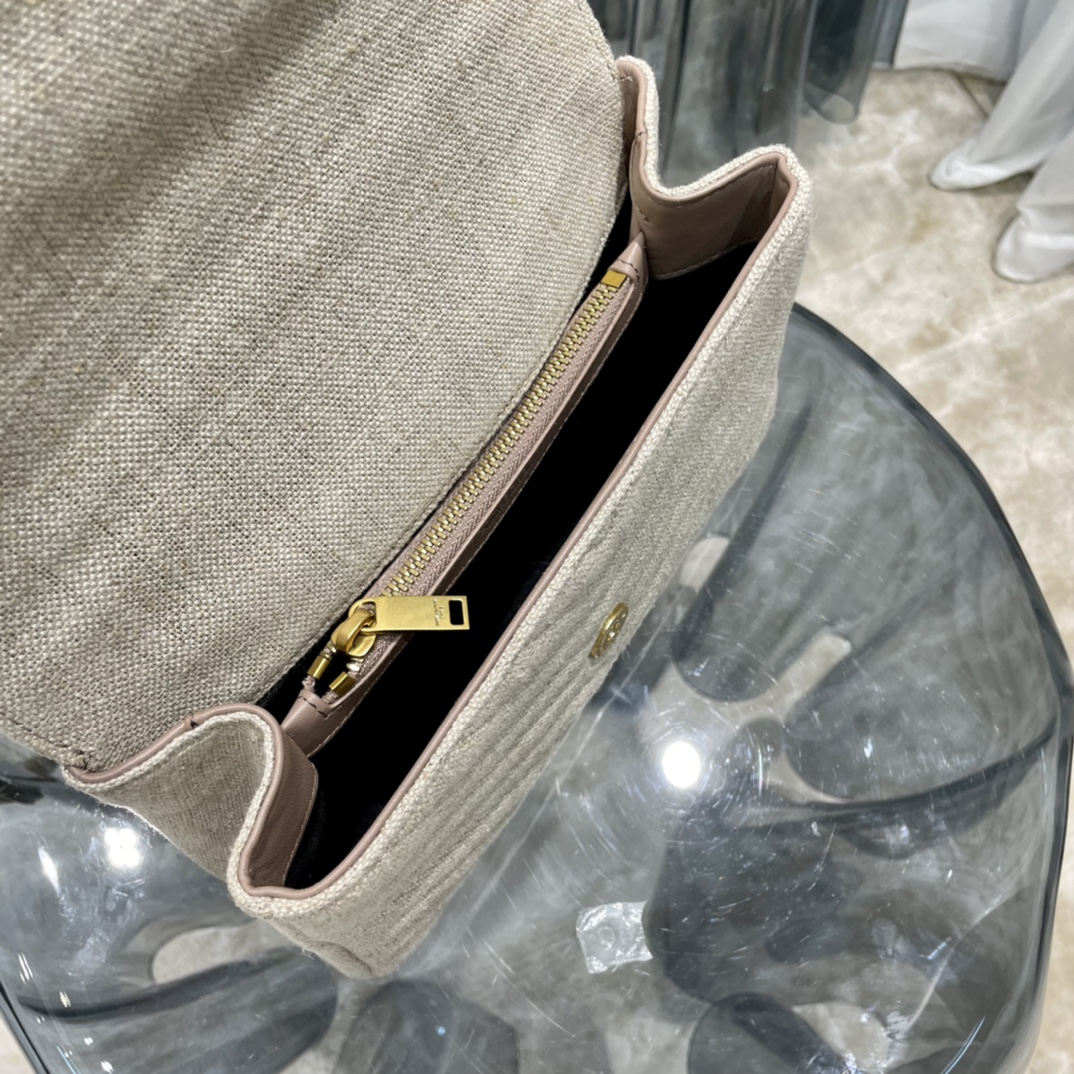 YSL#MONOCHROME COTTON-LINEN BLEND Model: 392737 Dimensions: 24x17x6cm