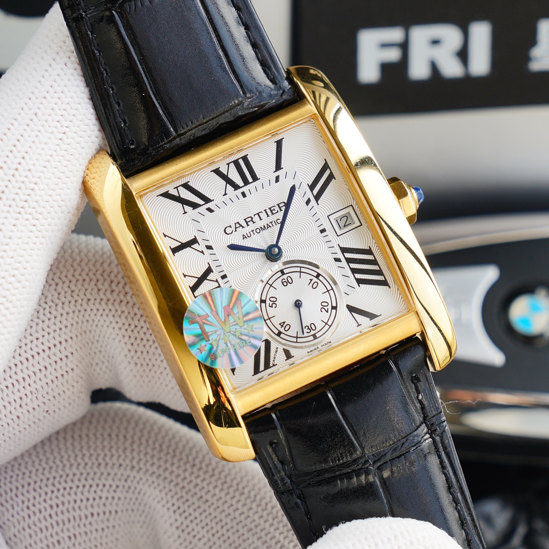 Cartier Tank RQ1 Automatic 34mm × 44mm – Italian Leather Men’s Watch with Cal.1904-PS MC Movement, Dual Sapphire Crystal & 30m Water Resistance