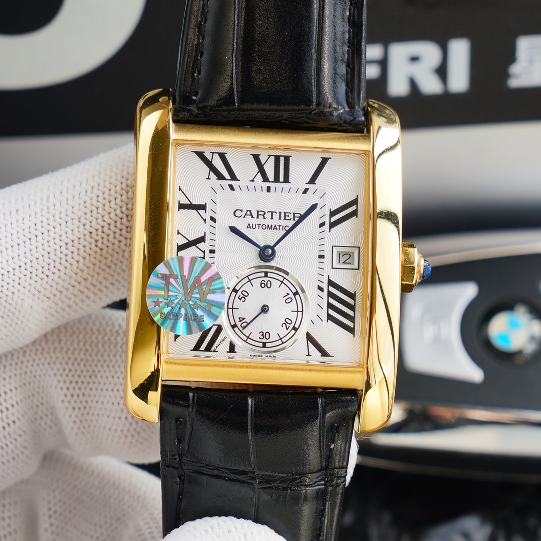 Cartier Tank RQ1 Automatic 34mm × 44mm – Italian Leather Men’s Watch with Cal.1904-PS MC Movement, Dual Sapphire Crystal & 30m Water Resistance