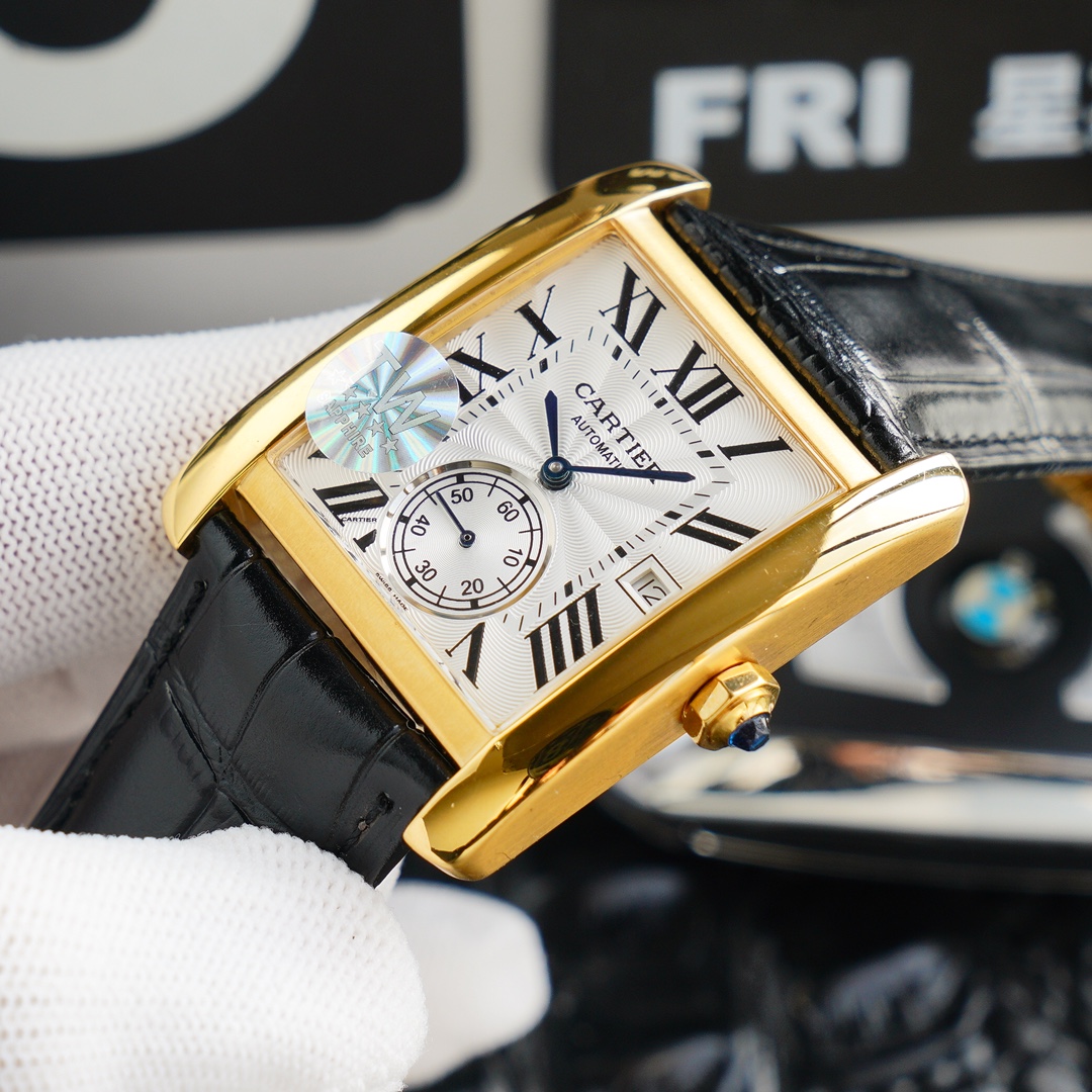 Cartier Tank RQ1 Automatic 34mm × 44mm – Italian Leather Men’s Watch with Cal.1904-PS MC Movement, Dual Sapphire Crystal & 30m Water Resistance