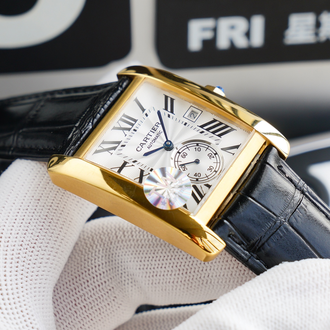 Cartier Tank RQ1 Automatic 34mm × 44mm – Italian Leather Men’s Watch with Cal.1904-PS MC Movement, Dual Sapphire Crystal & 30m Water Resistance