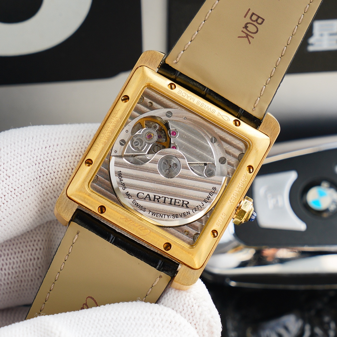 Cartier Tank RQ1 Automatic 34mm × 44mm – Italian Leather Men’s Watch with Cal.1904-PS MC Movement, Dual Sapphire Crystal & 30m Water Resistance