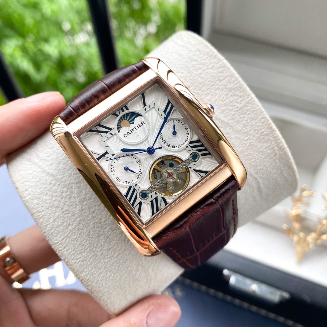 Cartier Tank 2020 Tourbillon Automatic 40mm × 13mm – 316L Steel Men’s Watch with Mineral Crystal and Genuine Leather Strap