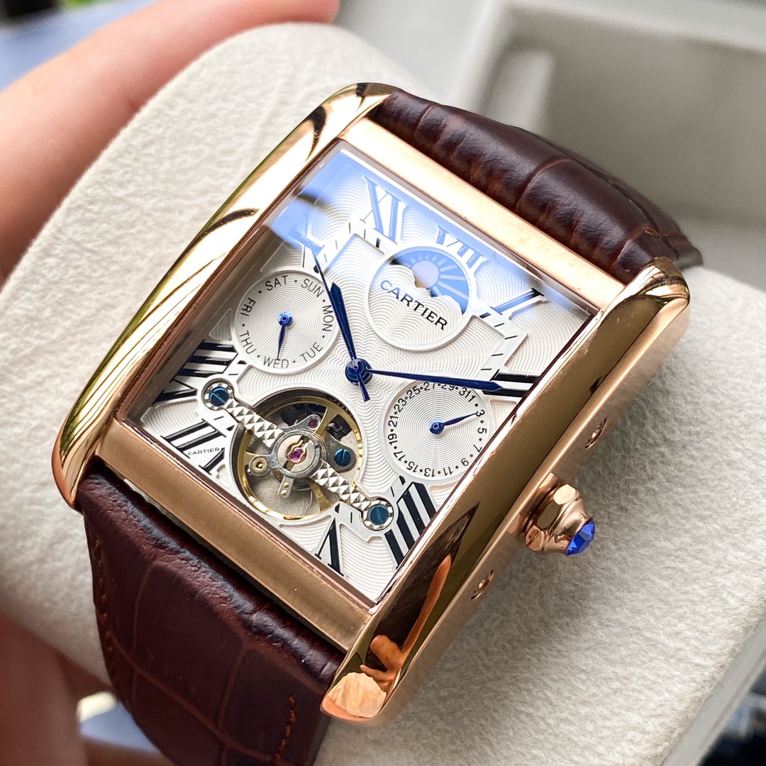 Cartier Tank 2020 Tourbillon Automatic 40mm × 13mm – 316L Steel Men’s Watch with Mineral Crystal and Genuine Leather Strap