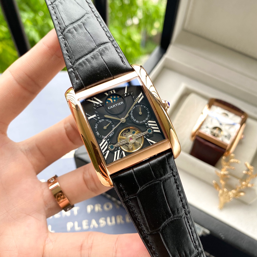Cartier Tank 2020 Tourbillon Automatic 40mm × 13mm – 316L Steel Men’s Watch with Mineral Crystal and Genuine Leather Strap