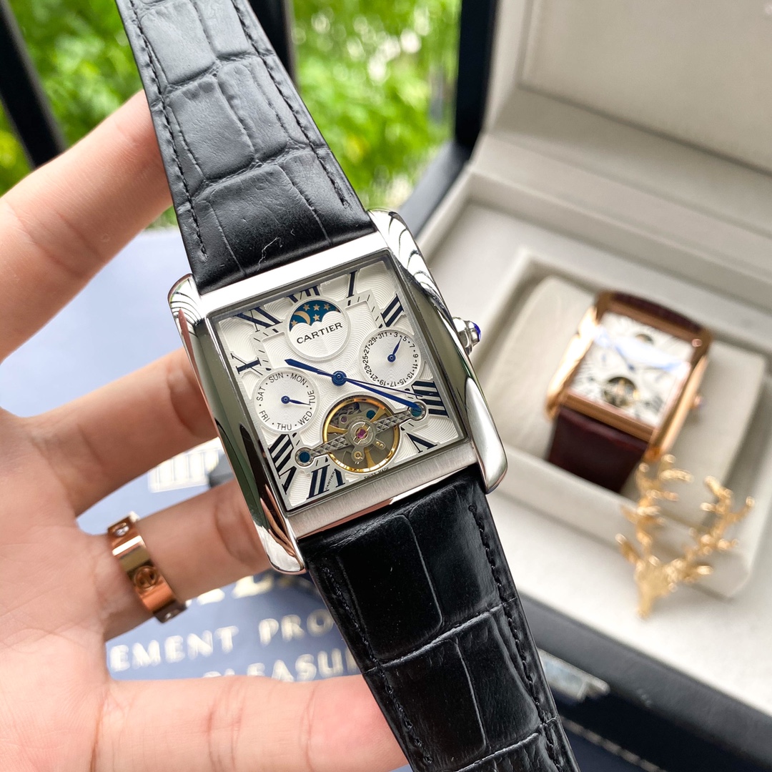 Cartier Tank 2020 Tourbillon Automatic 40mm × 13mm – 316L Steel Men’s Watch with Mineral Crystal and Genuine Leather Strap
