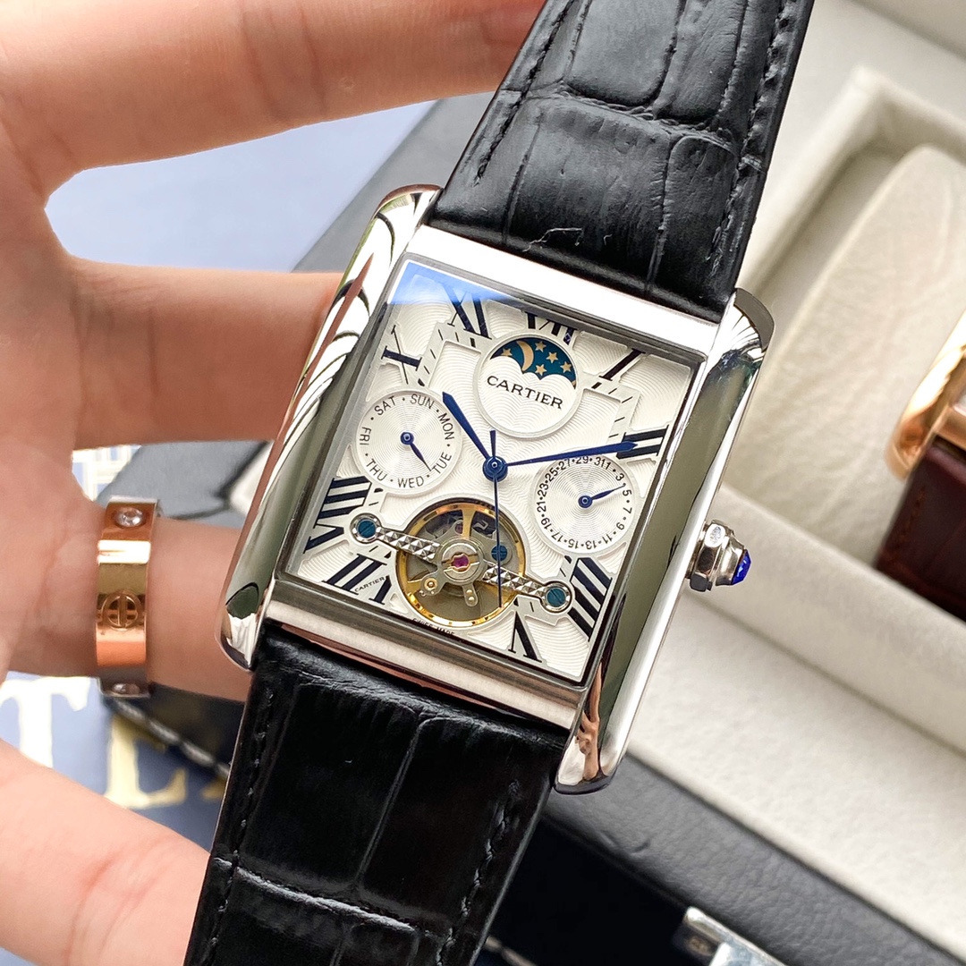 Cartier Tank 2020 Tourbillon Automatic 40mm × 13mm – 316L Steel Men’s Watch with Mineral Crystal and Genuine Leather Strap