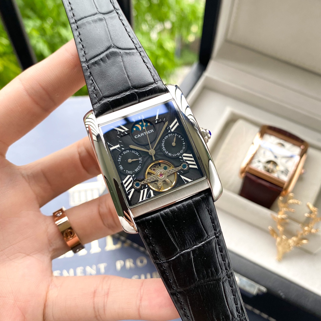 Cartier Tank 2020 Tourbillon Automatic 40mm × 13mm – 316L Steel Men’s Watch with Mineral Crystal and Genuine Leather Strap