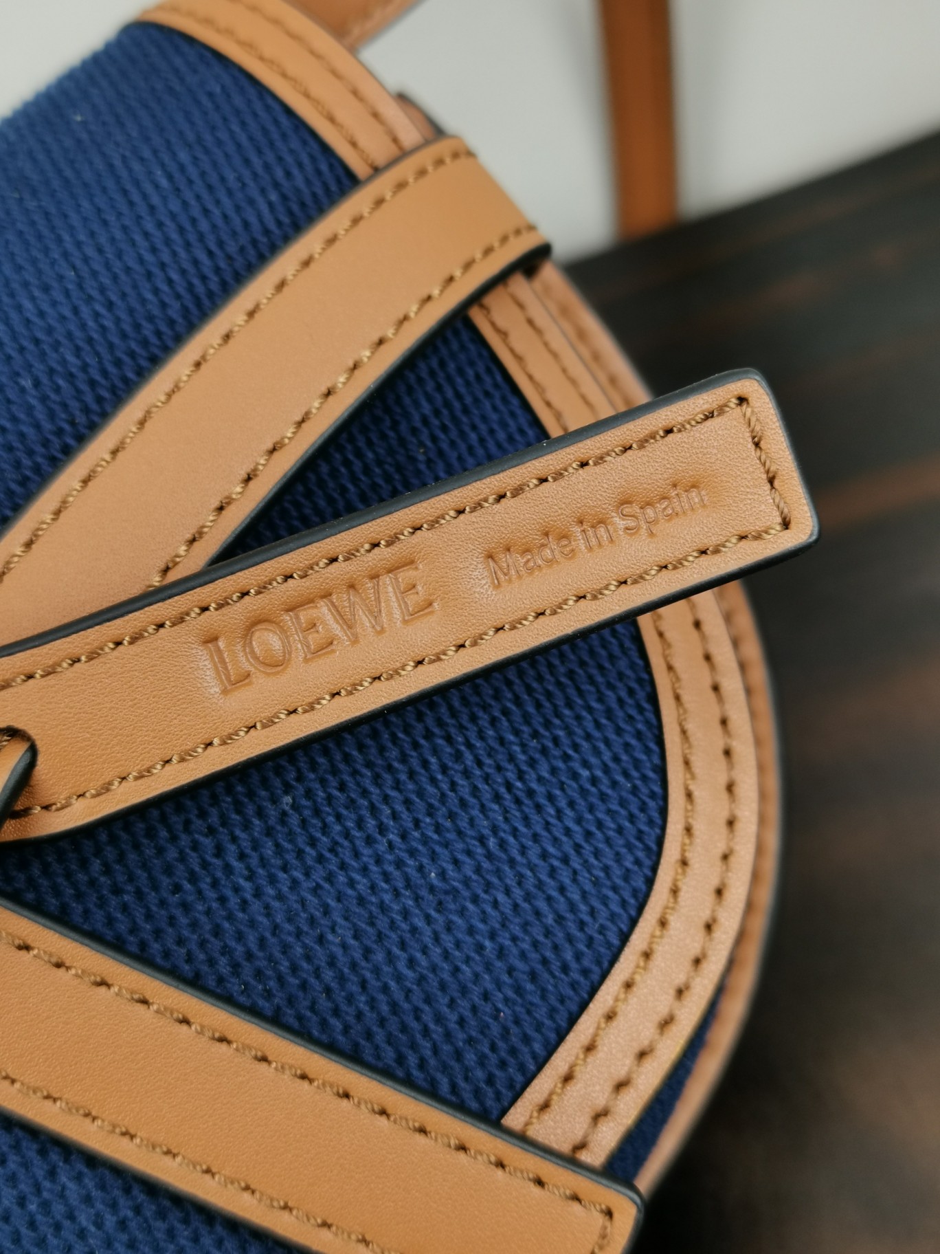 Loewe Mini Canvas and Leather Gate Dual Handbag Dimensions: 21 x 12 x 10 cm Model: 56T17 Color: Navy Blue/Tan