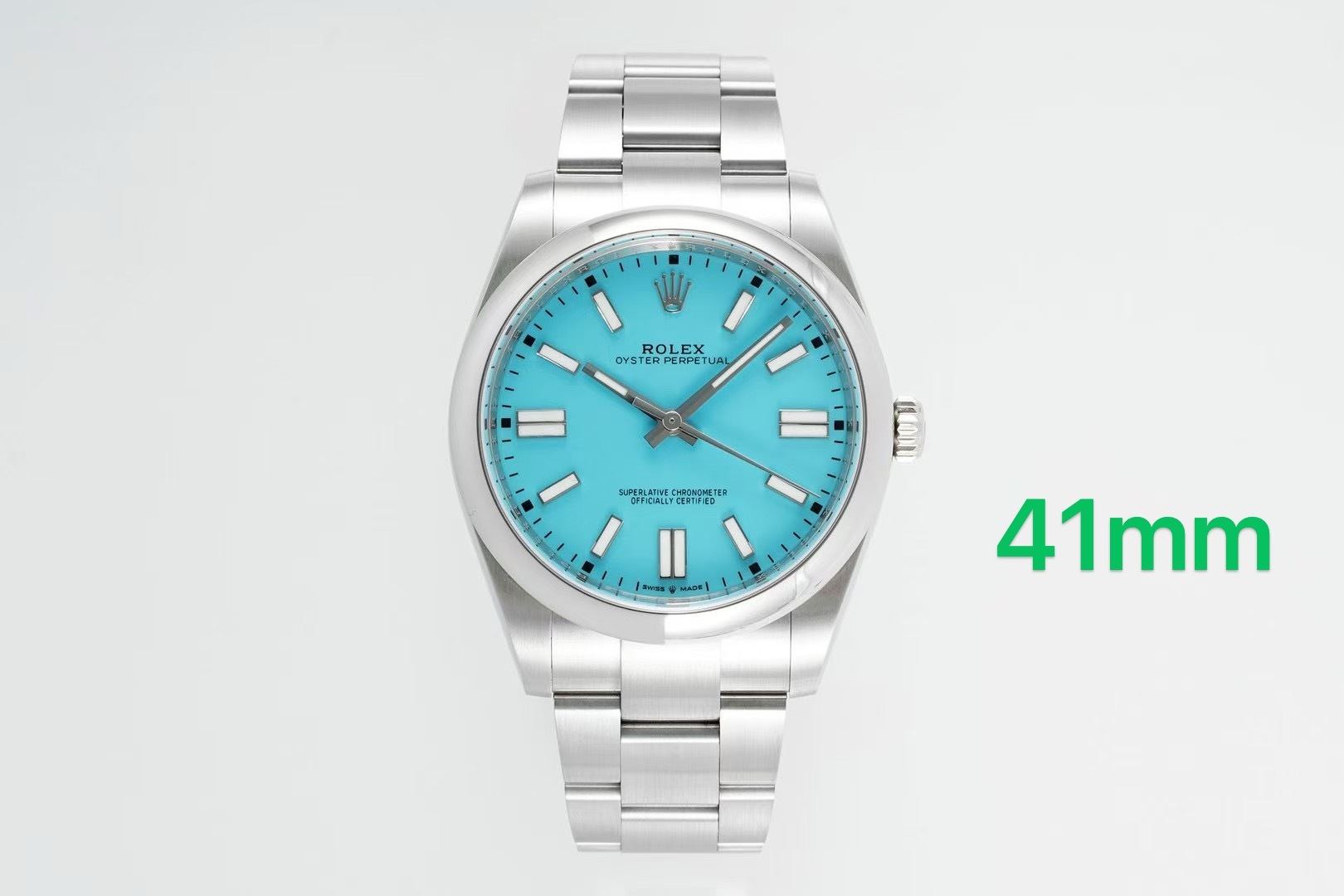 ROLEX Oyster Perpetual｜41mm Case Diameter 12mm Thickness Cal.3230 Movement 904L Steel Polished Indexes Swiss Ice-Blue Lume Sapphire Crystal 要不要我帮你把这款表的核心数据整理成