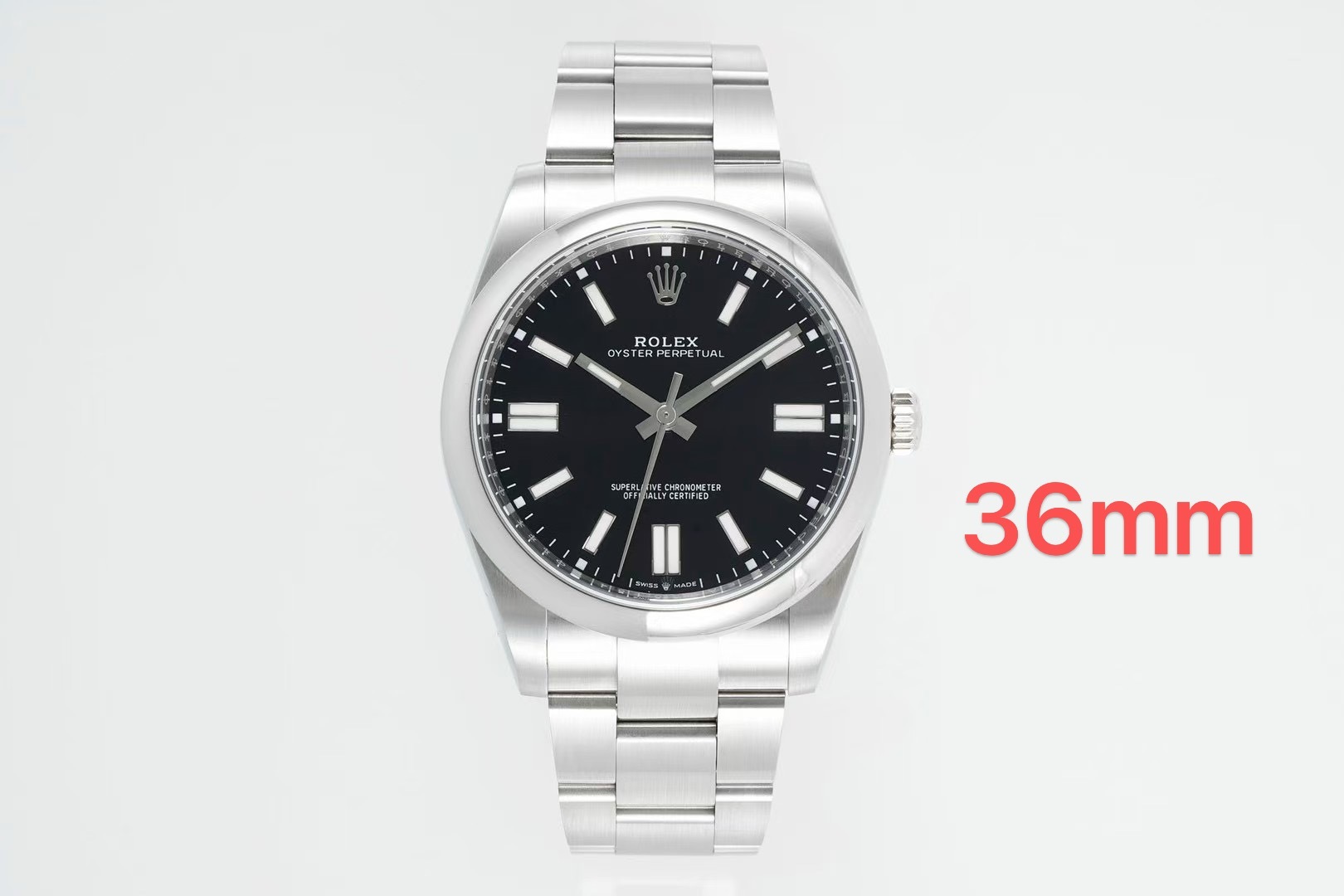 ROLEX Oyster Perpetual｜36mm Case Diameter 12mm Thickness Cal.3230 Movement 904L Steel Polished Indexes Swiss Ice-Blue Lume Sapphire Crystal