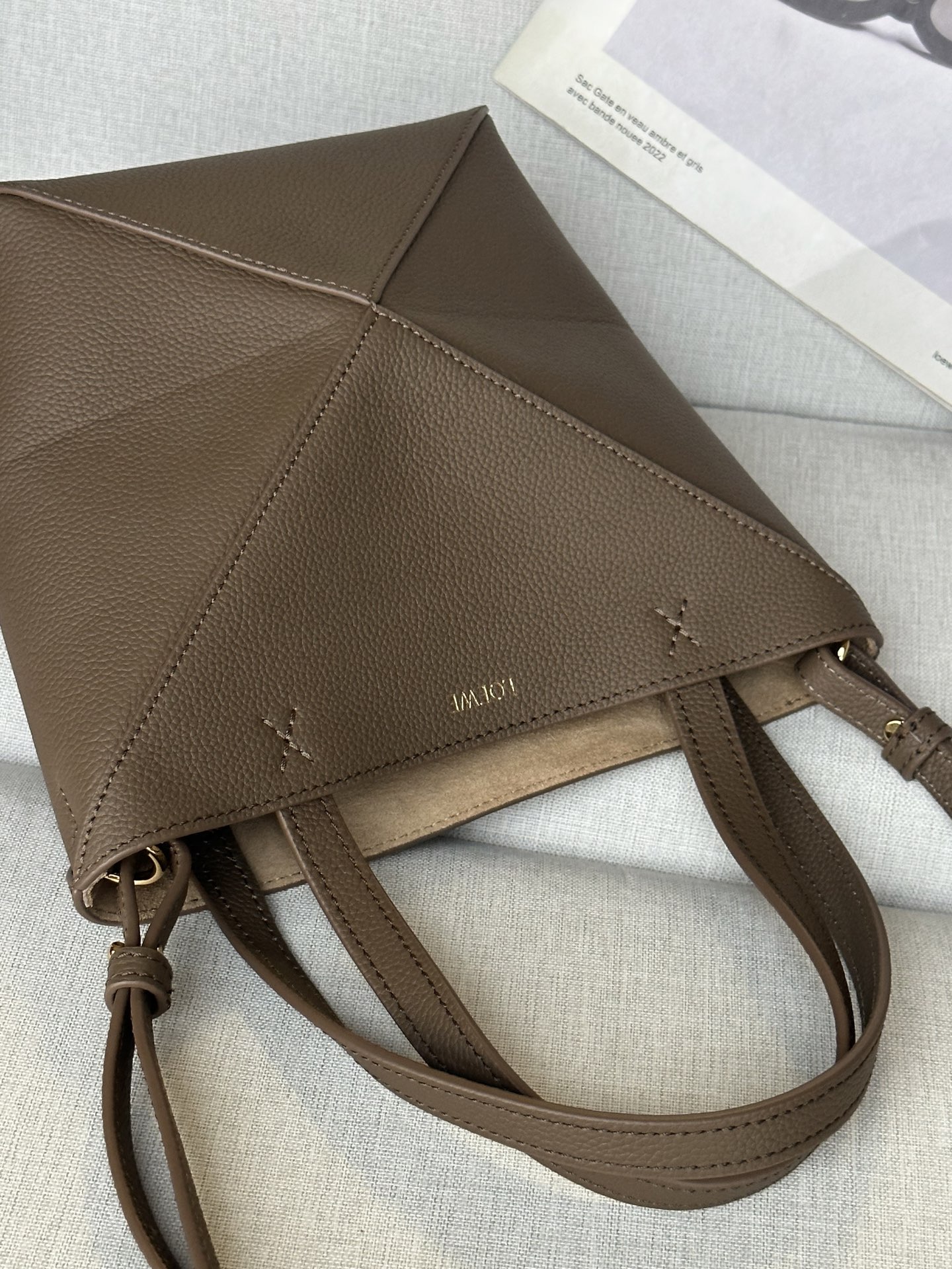 Loewe Model 1763 Taupe Mini Glossy Calfskin Puzzle FoldMini 16.5-9-20