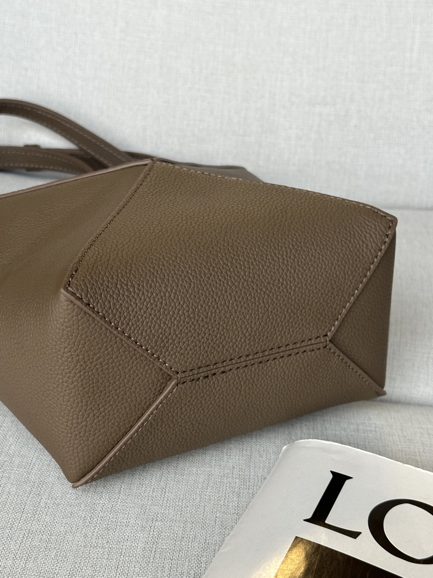 Loewe Model 1763 Taupe Mini Glossy Calfskin Puzzle FoldMini 16.5-9-20