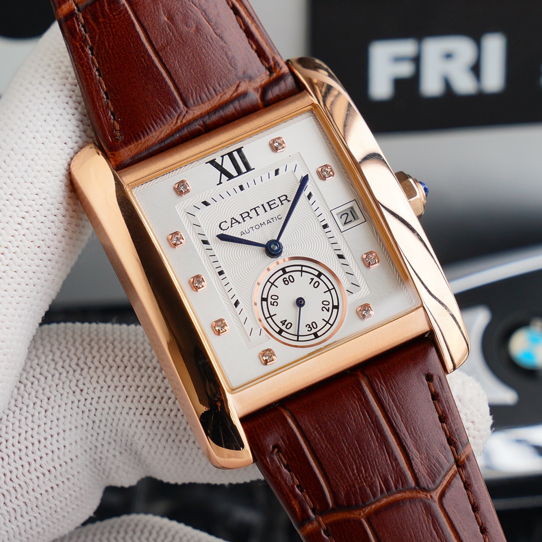 Cartier Tank  Automatic 34mm × 44mm – Cal.1904MC Movement with Curved Sapphire Crystal and Premium Calfskin Strap