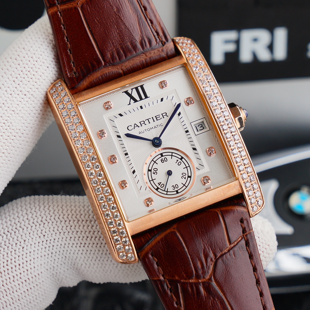 Cartier Tank  Automatic 34mm × 44mm – Cal.1904MC Movement with Curved Sapphire Crystal and Premium Calfskin Strap