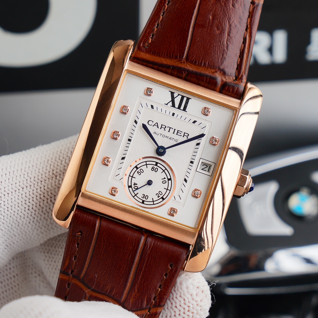 Cartier Tank  Automatic 34mm × 44mm – Cal.1904MC Movement with Curved Sapphire Crystal and Premium Calfskin Strap