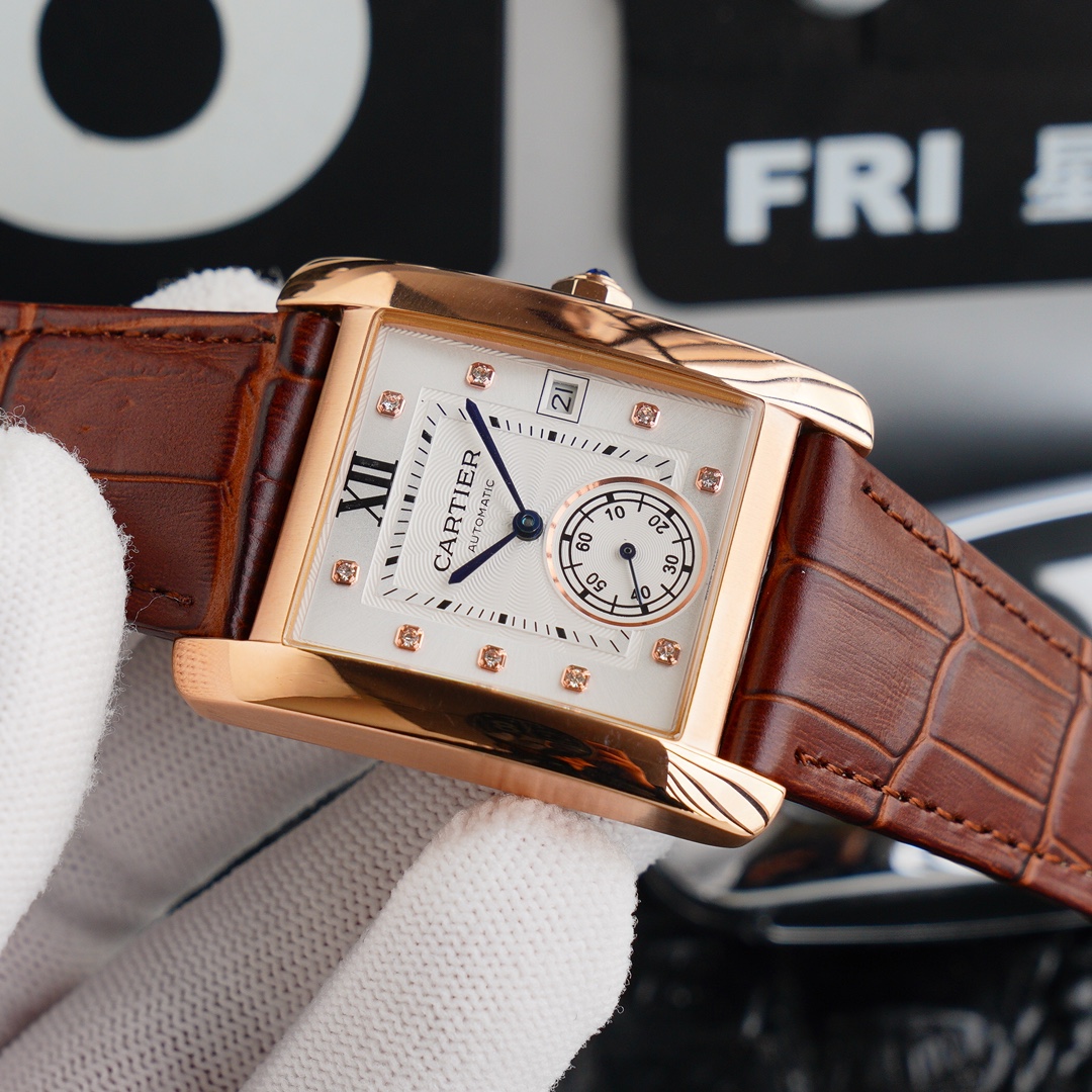 Cartier Tank  Automatic 34mm × 44mm – Cal.1904MC Movement with Curved Sapphire Crystal and Premium Calfskin Strap