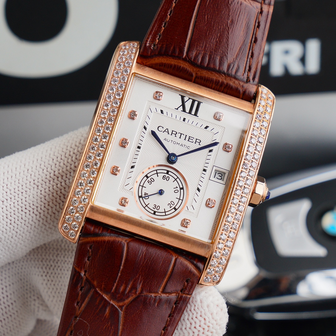 Cartier Tank  Automatic 34mm × 44mm – Cal.1904MC Movement with Curved Sapphire Crystal and Premium Calfskin Strap