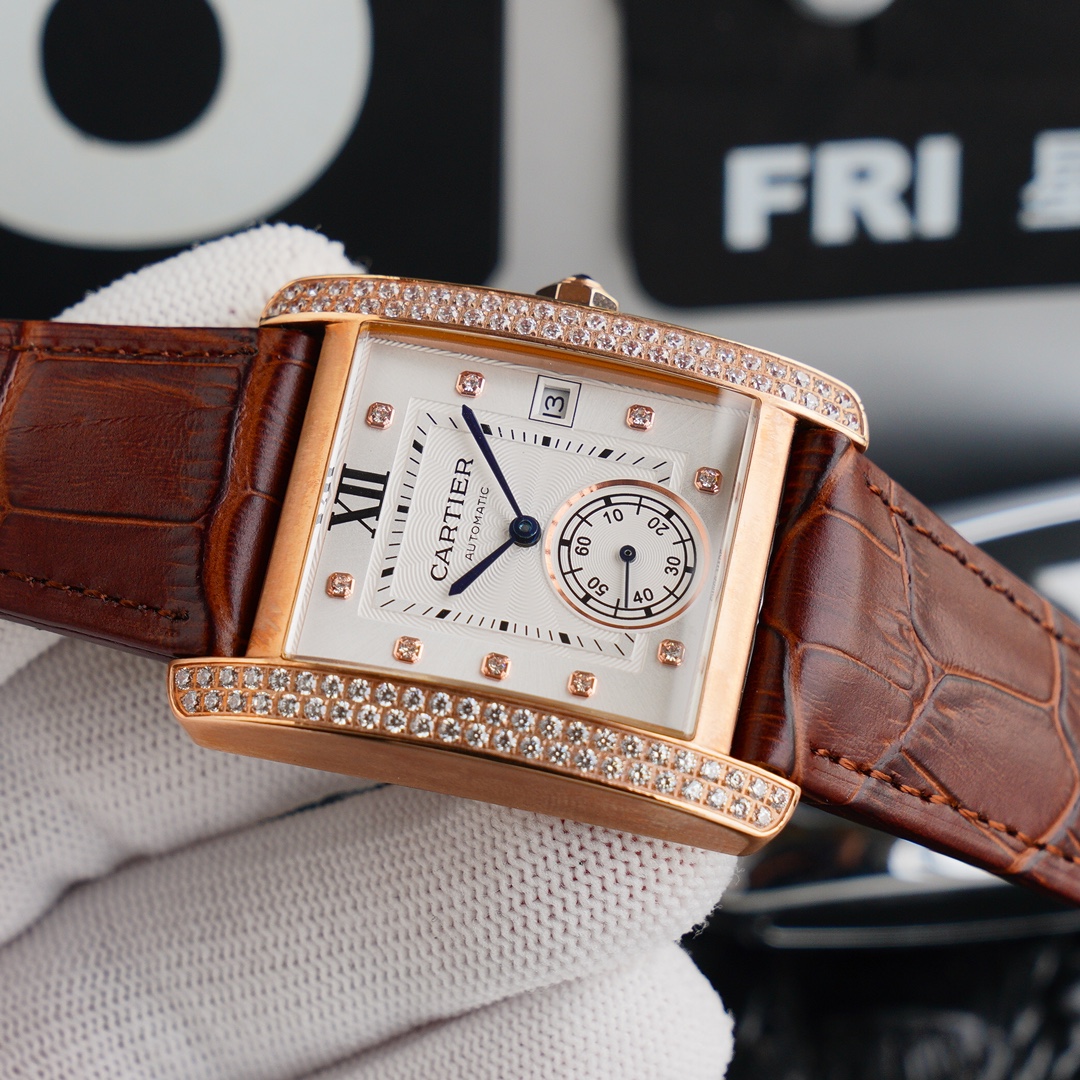 Cartier Tank  Automatic 34mm × 44mm – Cal.1904MC Movement with Curved Sapphire Crystal and Premium Calfskin Strap