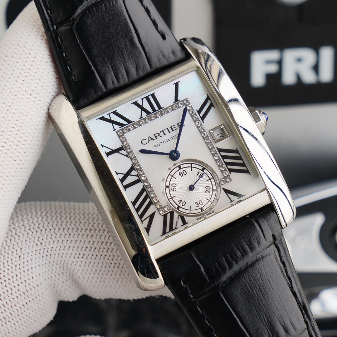 Cartier Tank  Automatic 34mm × 44mm – Cal.1904MC Movement with Arched Sapphire Crystal and Full-Grain Calfskin Strap